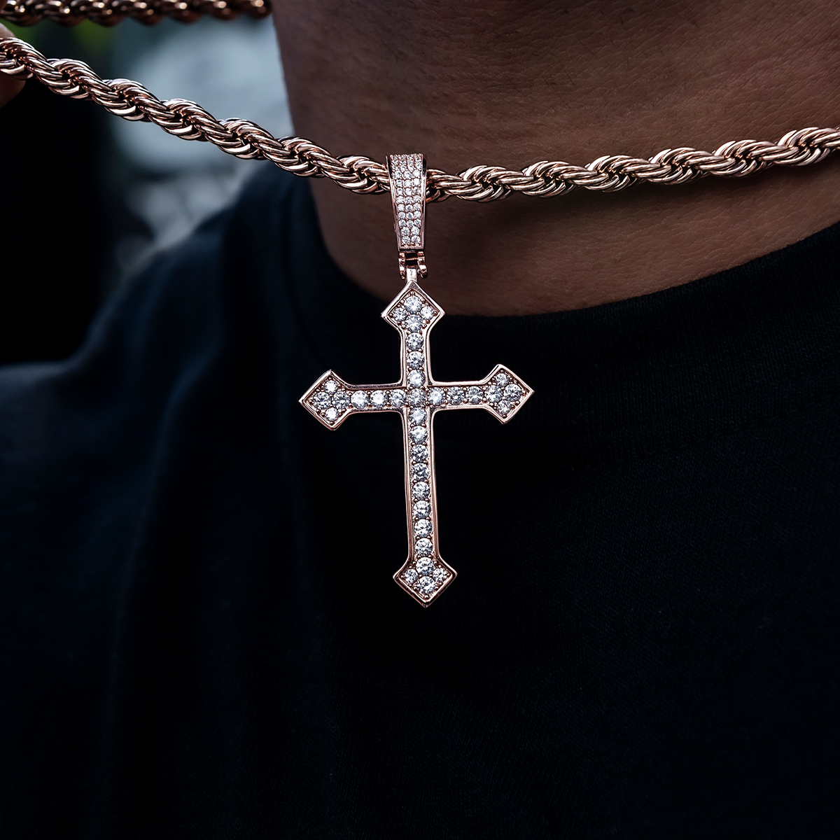 Large Iced Celtic Cross in Rose Gold