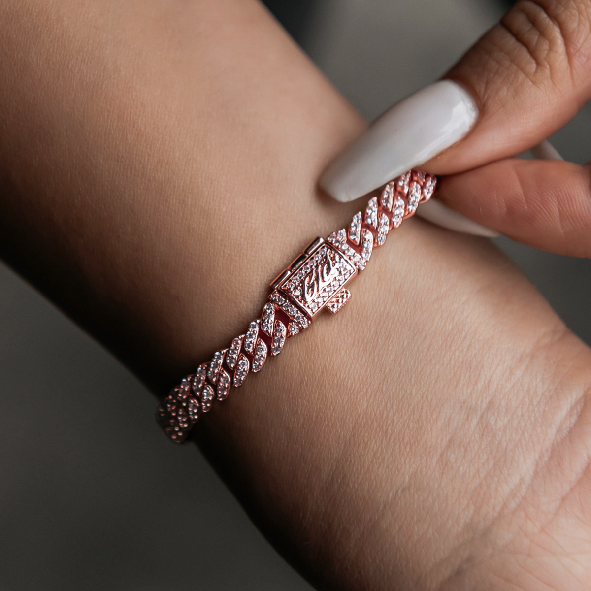 Micro Diamond Prong Cuban Bracelet in Rose Gold - 6mm