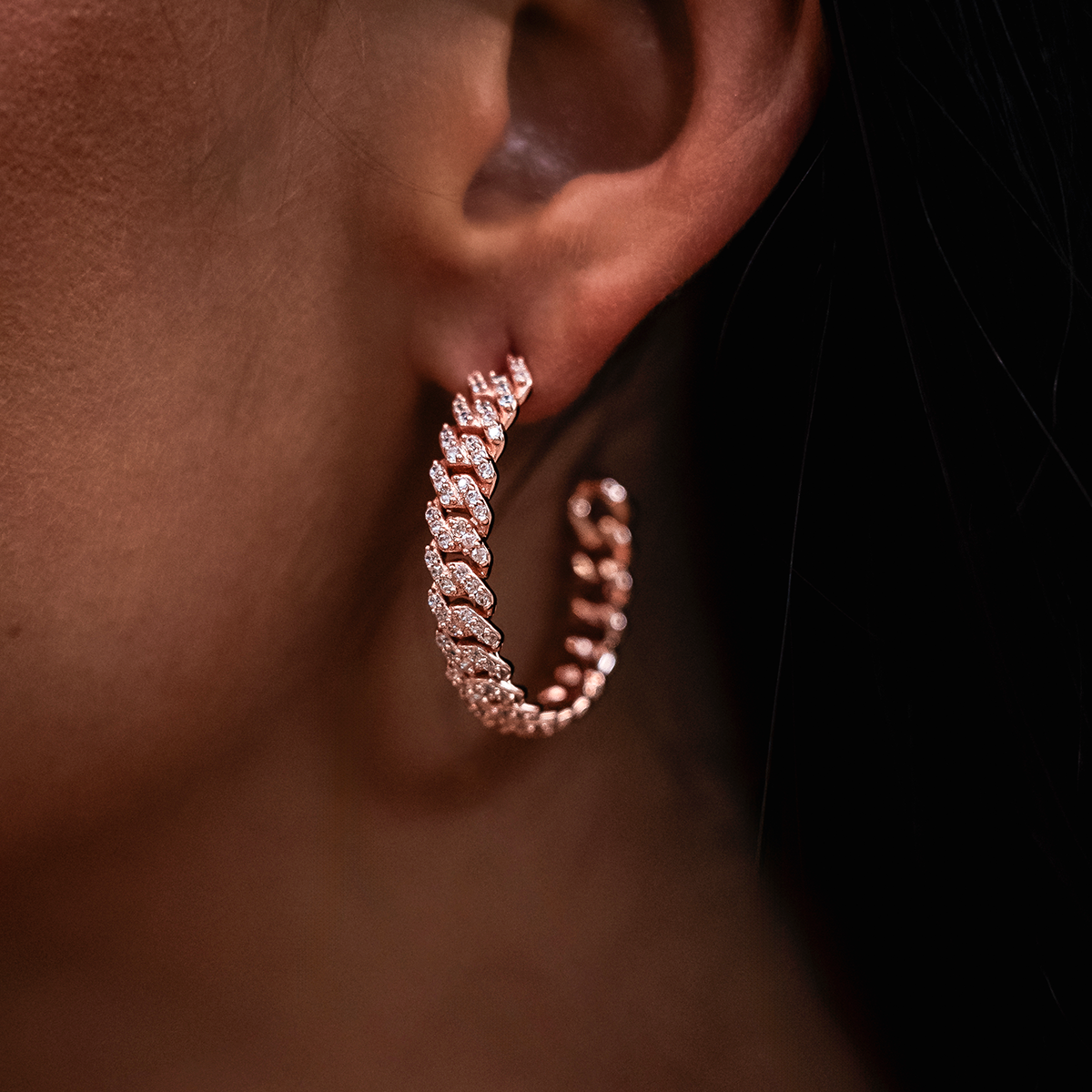 Diamond Prong Hoop Earrings in Rose Gold