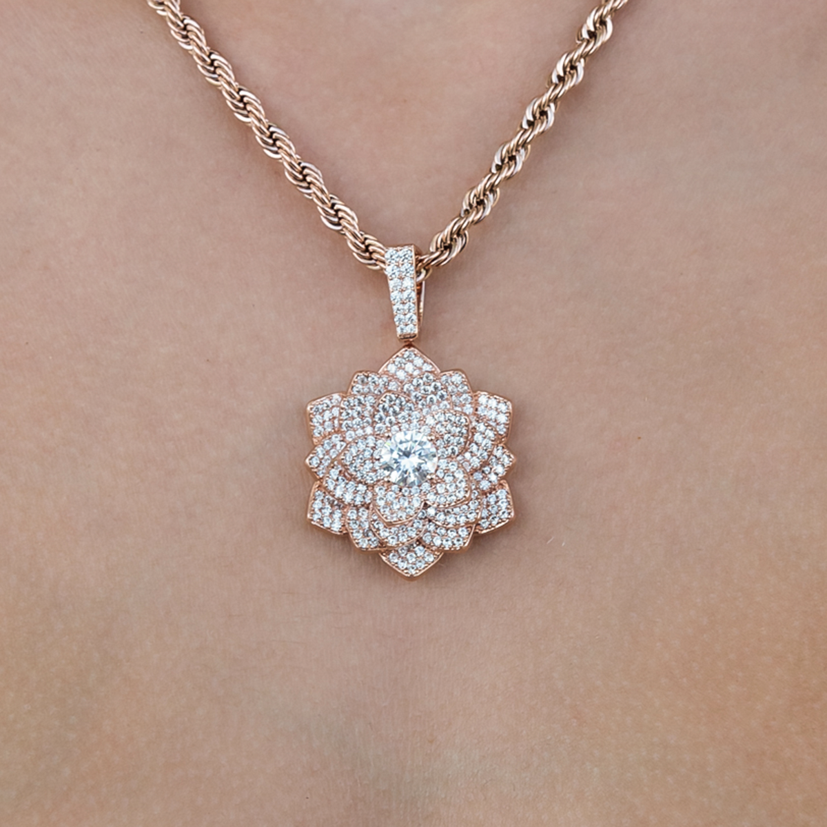 Diamond Rose Pendant in Rose Gold