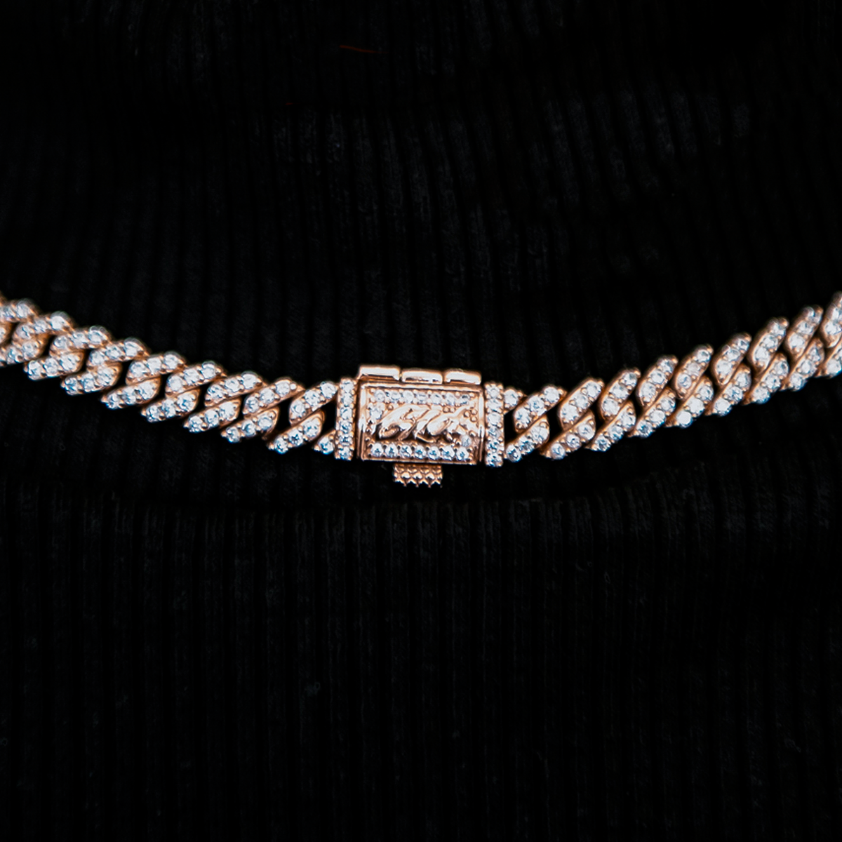 Micro Diamond Prong Cuban Necklace + Bracelet in Rose Gold- 6mm