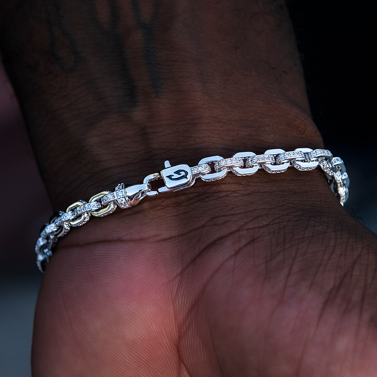 Iced Box Chain Bracelet in White Gold