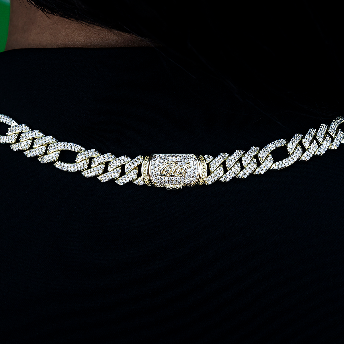 Diamond Figaro Necklace in Yellow Gold- 10mm