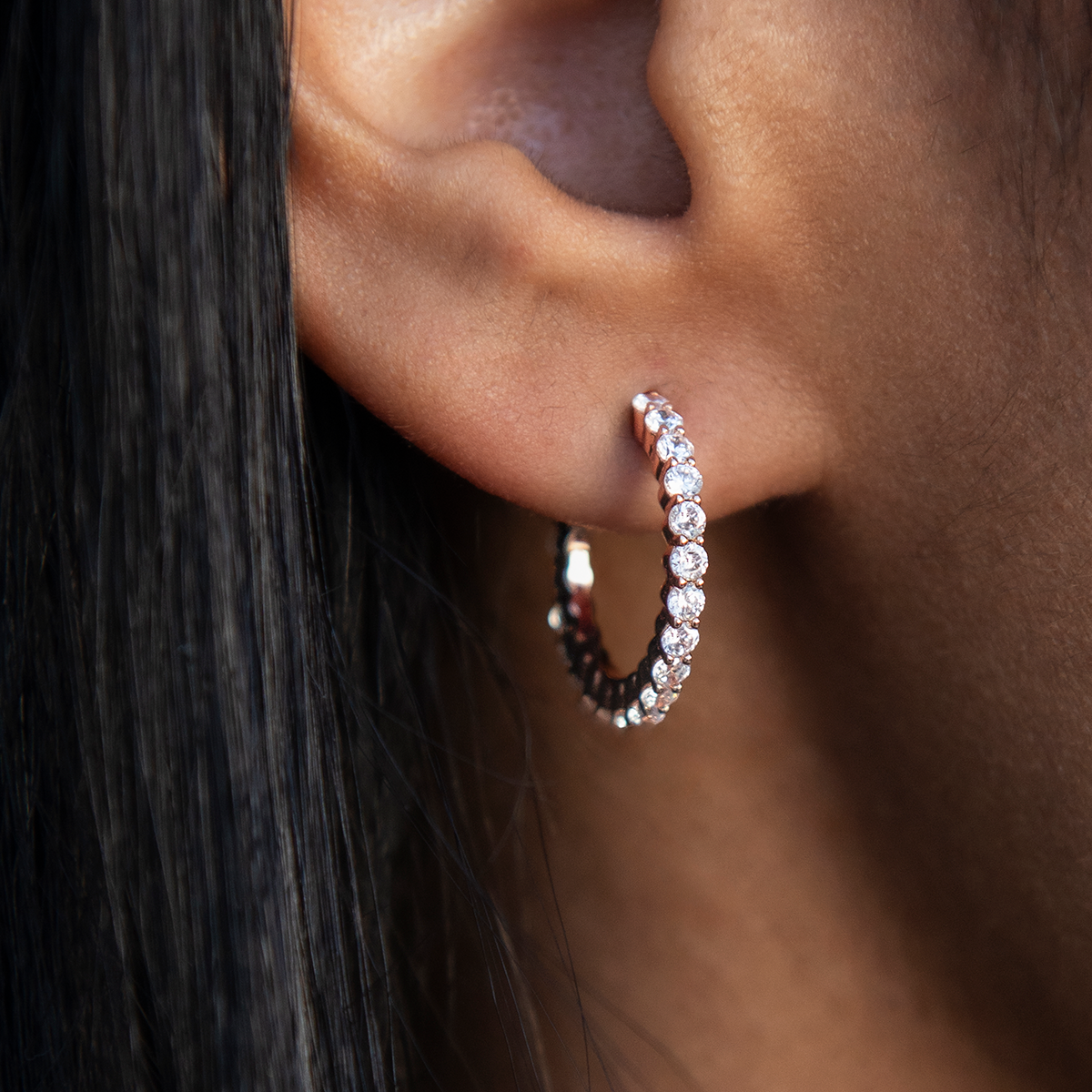 Eternity Hoop Earrings in Rose Gold