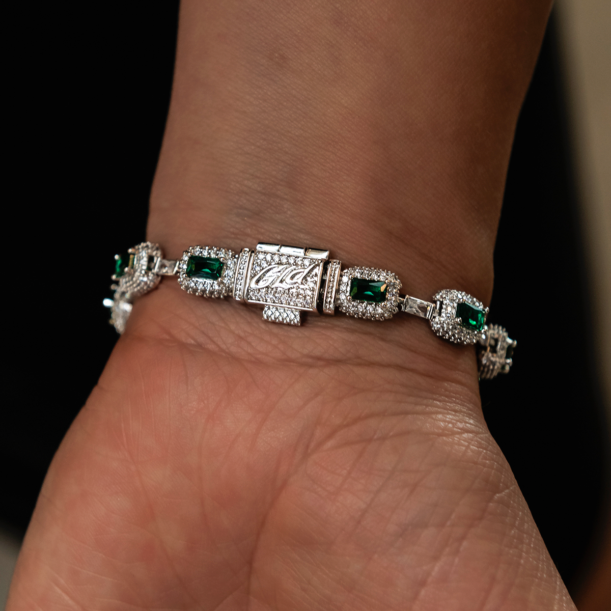 Iced Emerald Cushion Cut Bracelet