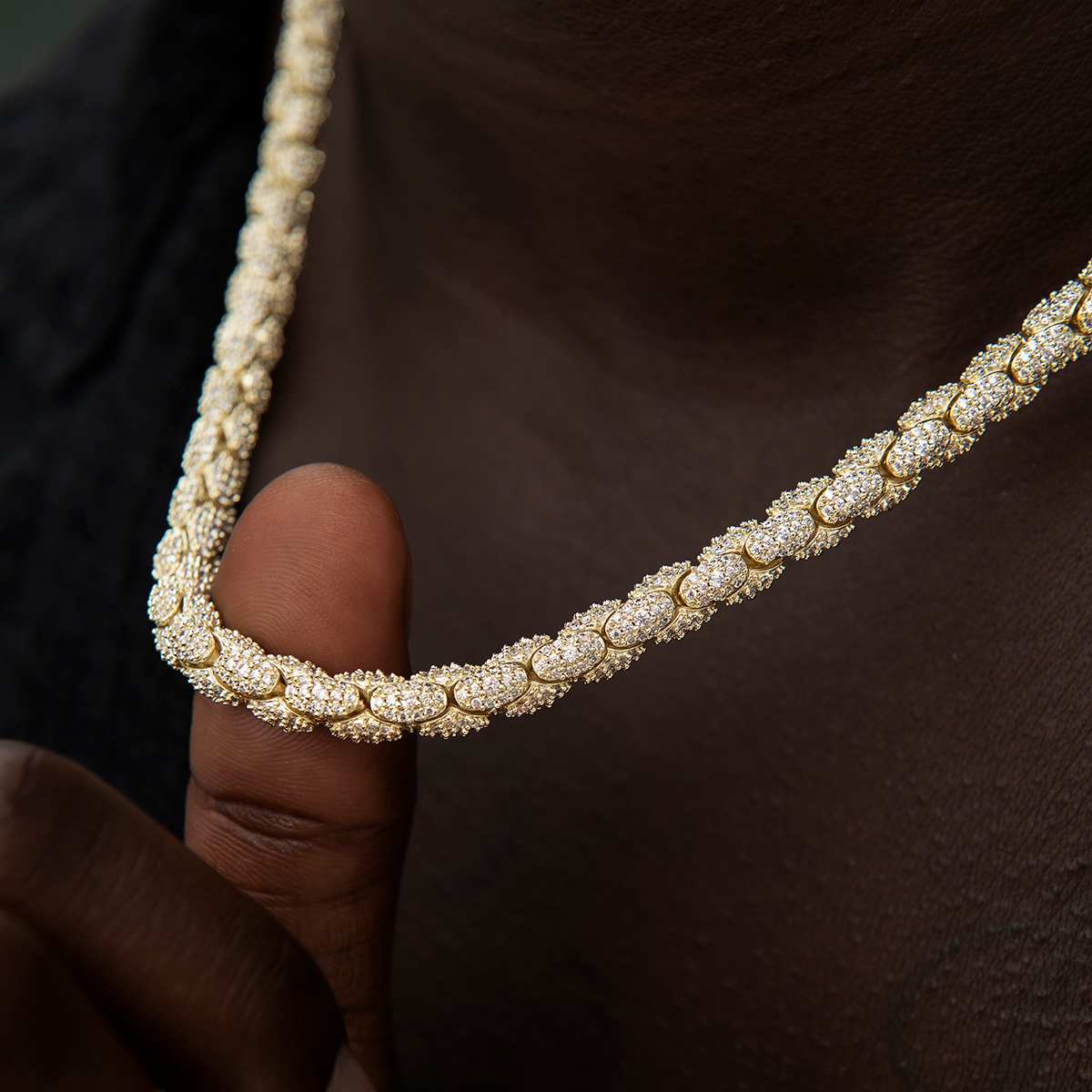 Diamond Pave Reptile Chain in Yellow Gold-6mm