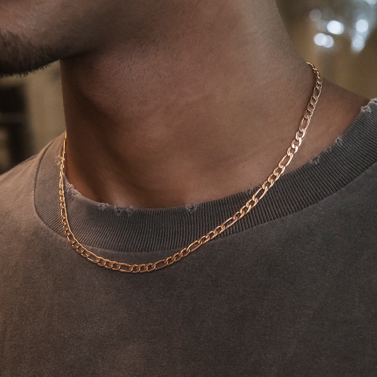 Figaro Link Chain in Rose Gold- 4mm