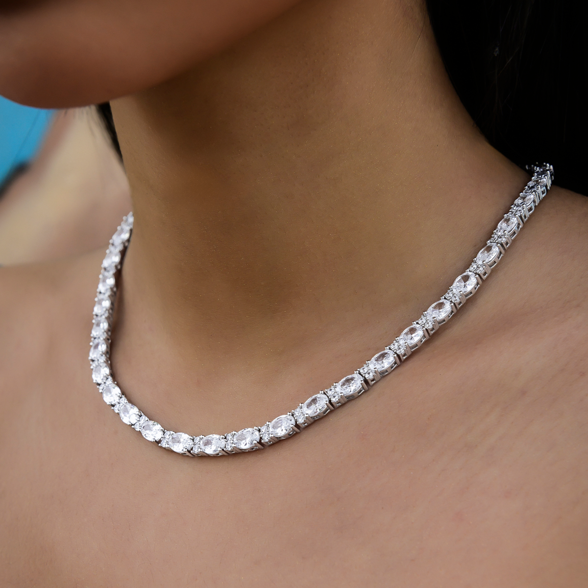 Diamond Mixed Oval Cut Tennis Necklace- 5mm