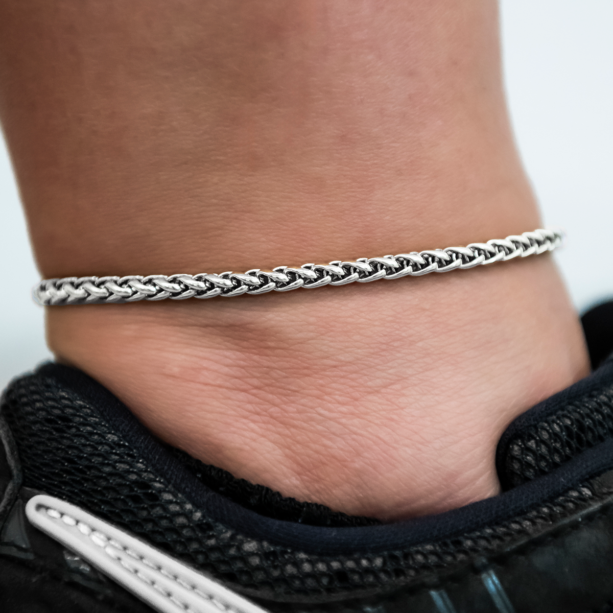 Palm Chain Anklet in White Gold- 4mm