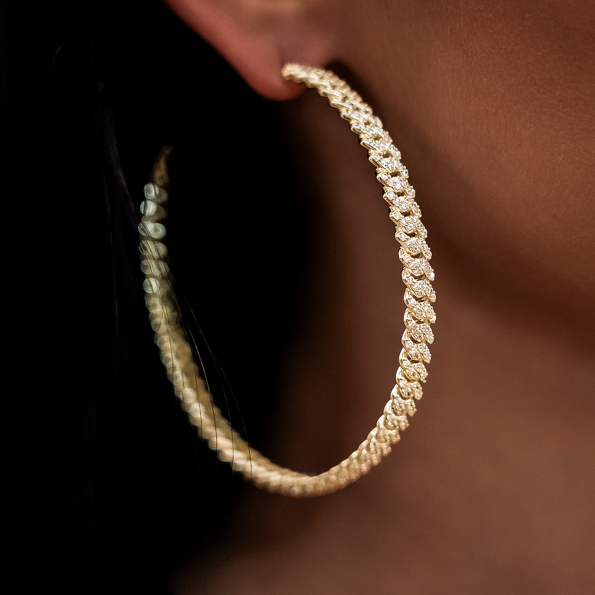 Diamond Prong Hoop Earrings in Yellow Gold