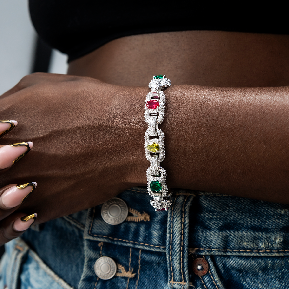 Diamond Multicolor Cluster Mariner Bracelet