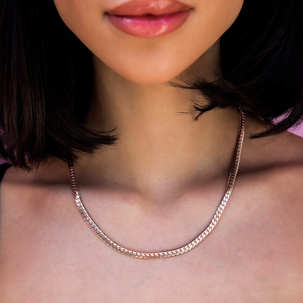 South Beach Cuban Necklace in Rose Gold- 5mm