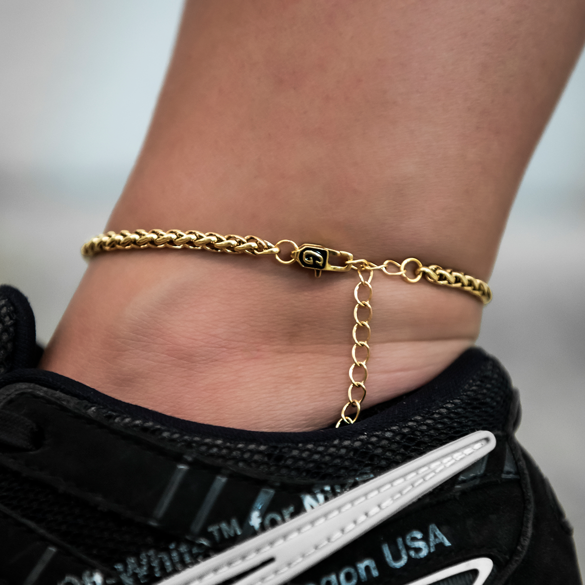 Palm Chain Anklet in Yellow Gold- 4mm