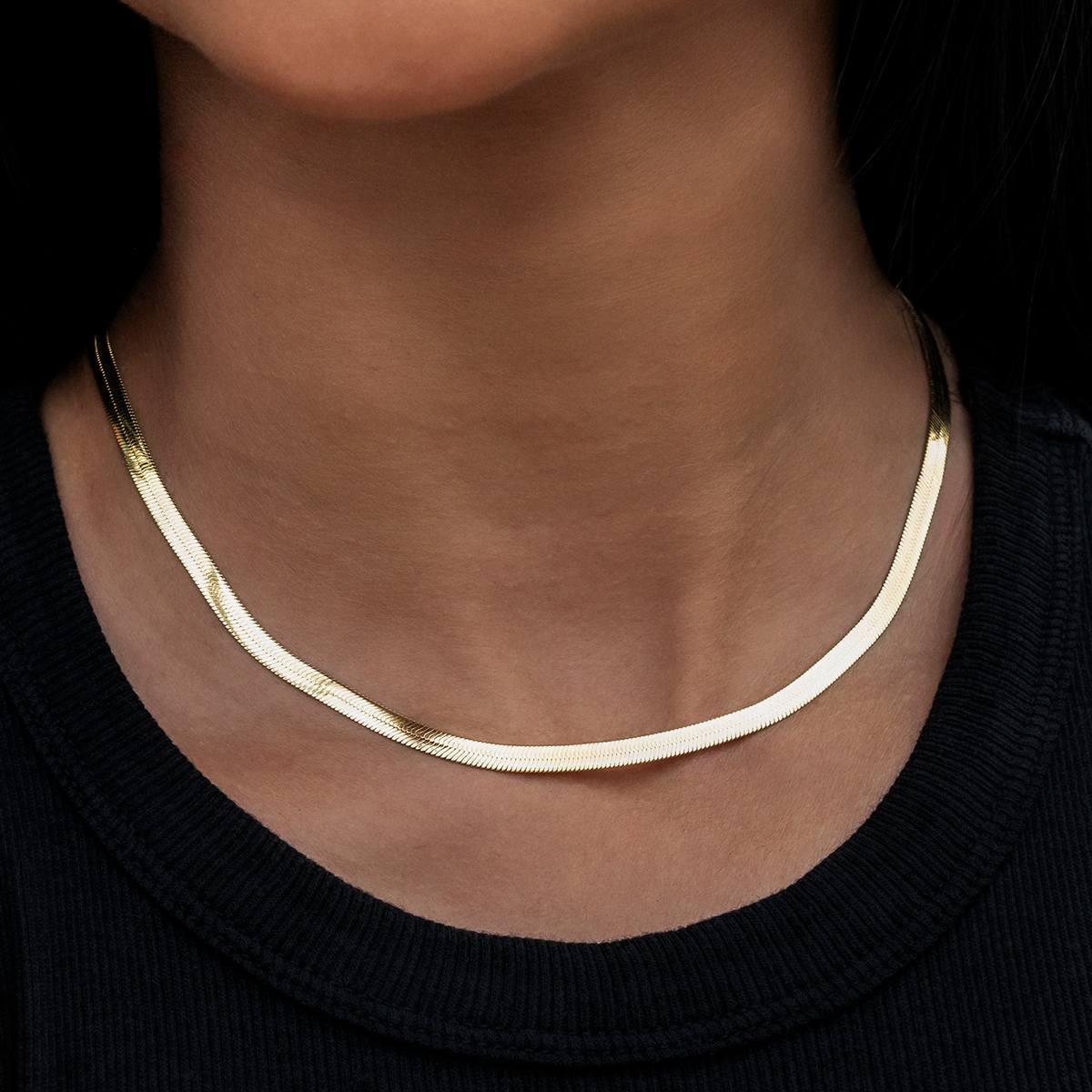 Herringbone Necklace in Yellow Gold- 4mm