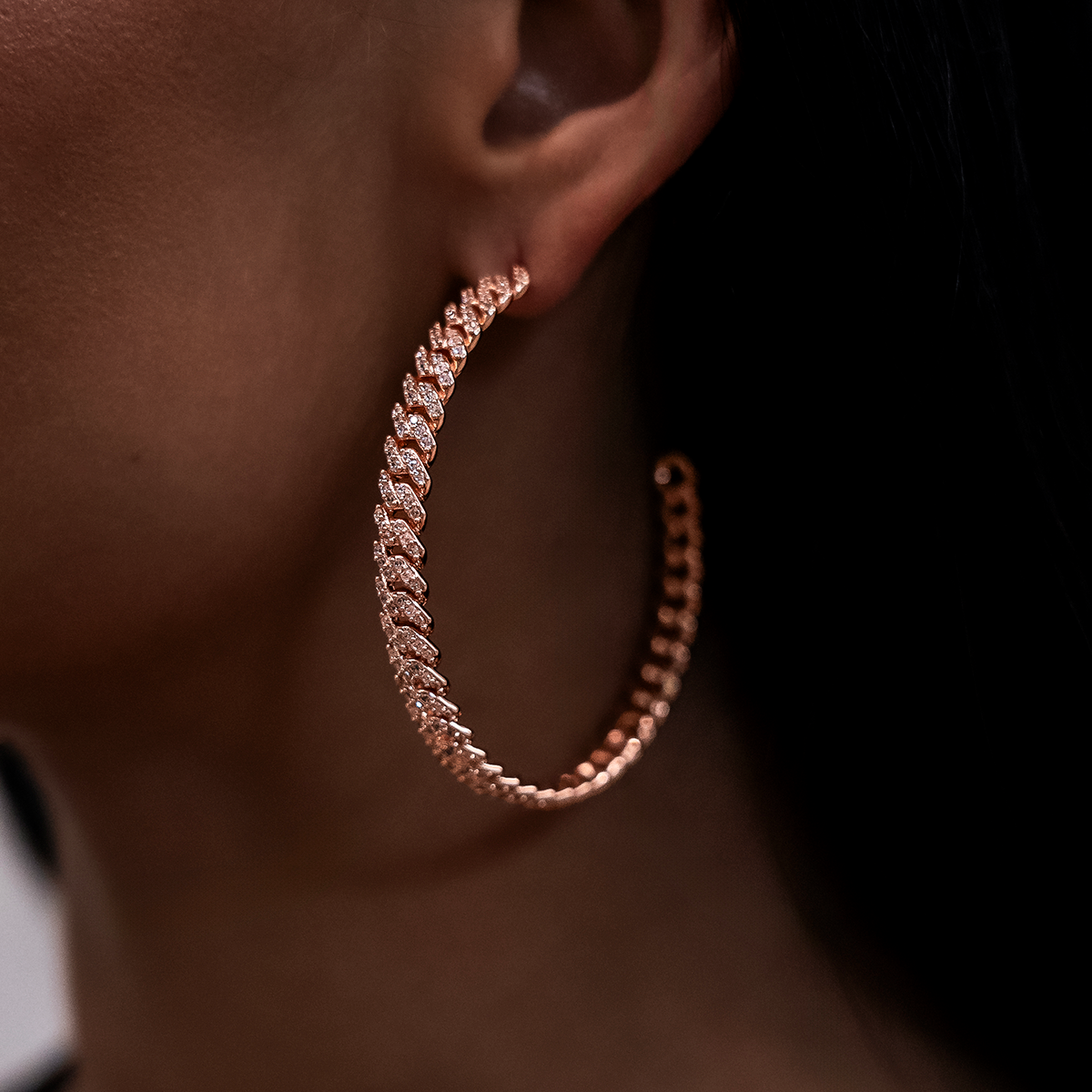 Diamond Prong Hoop Earrings in Rose Gold