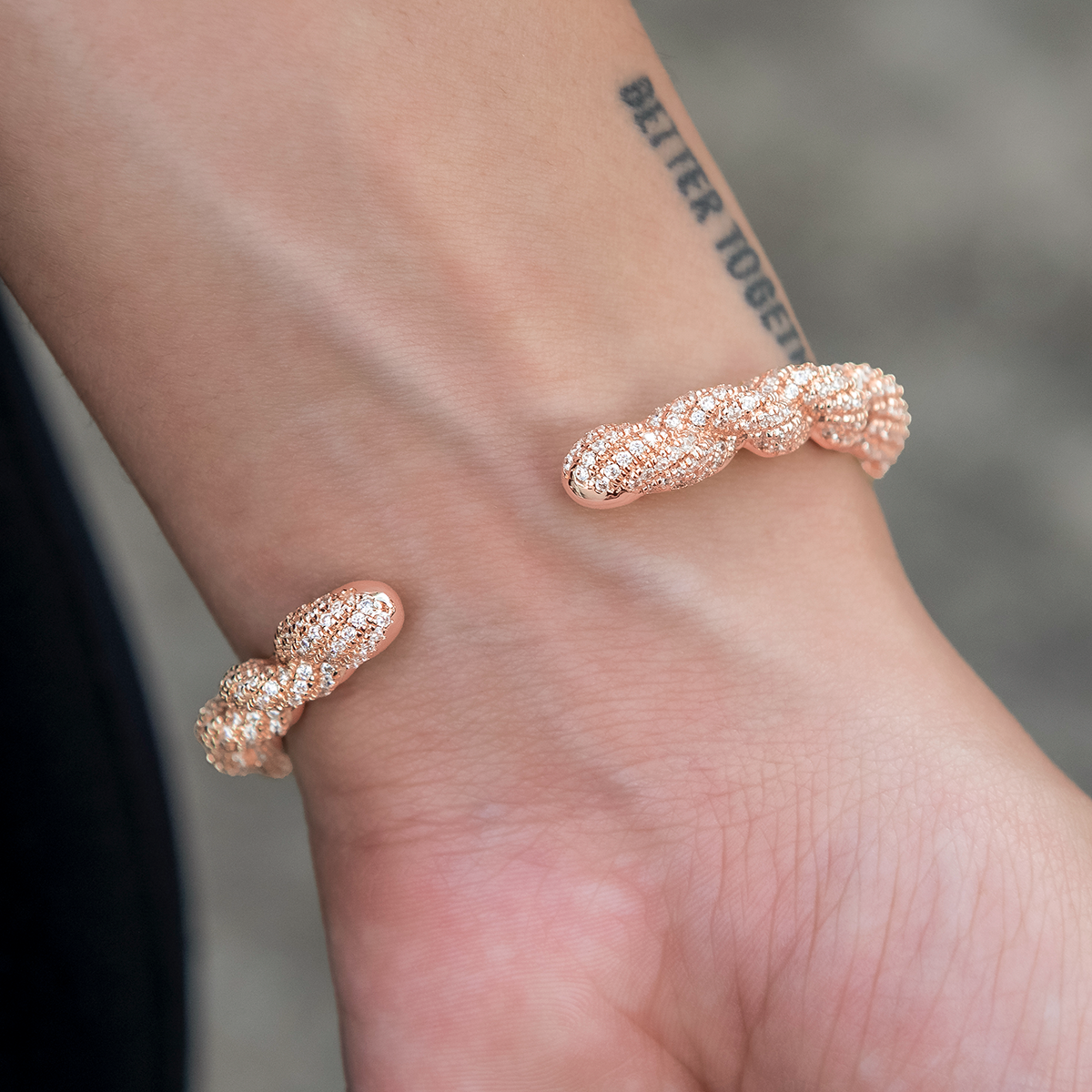 Diamond Rope Cuff Bracelet in Rose Gold- 6mm