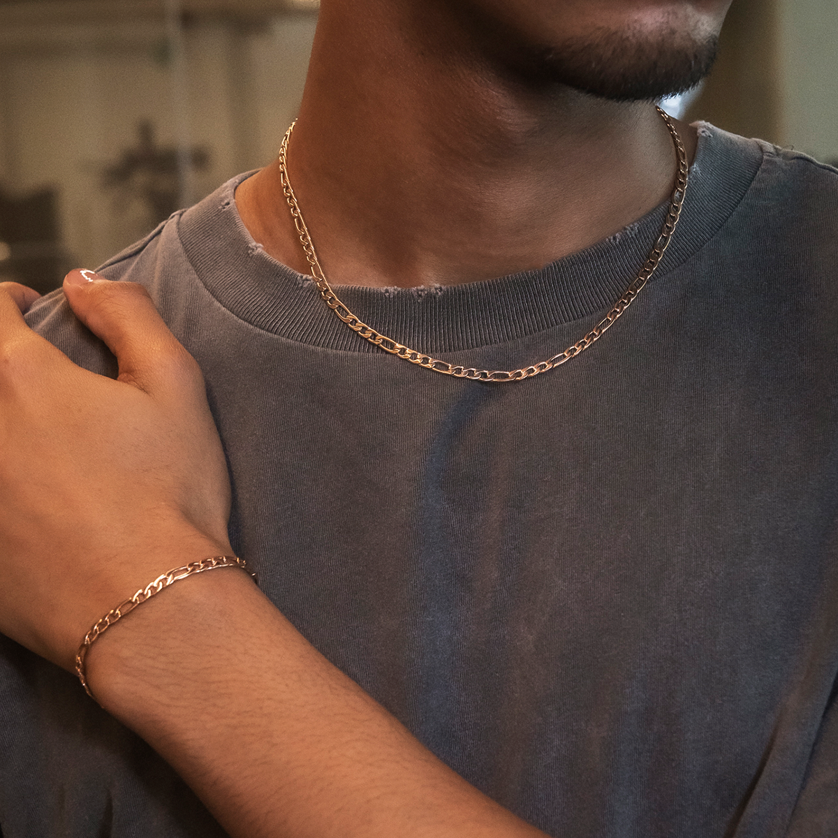 Figaro Link Chain in Rose Gold- 4mm