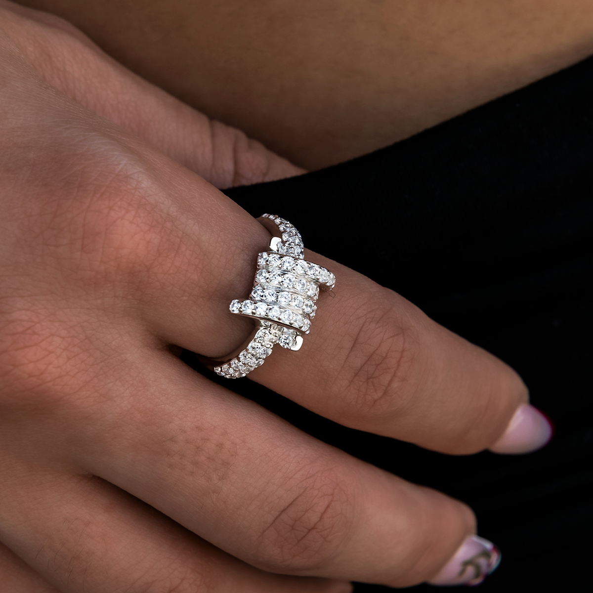 Iced Barbed Wire Ring in White Gold Vermeil