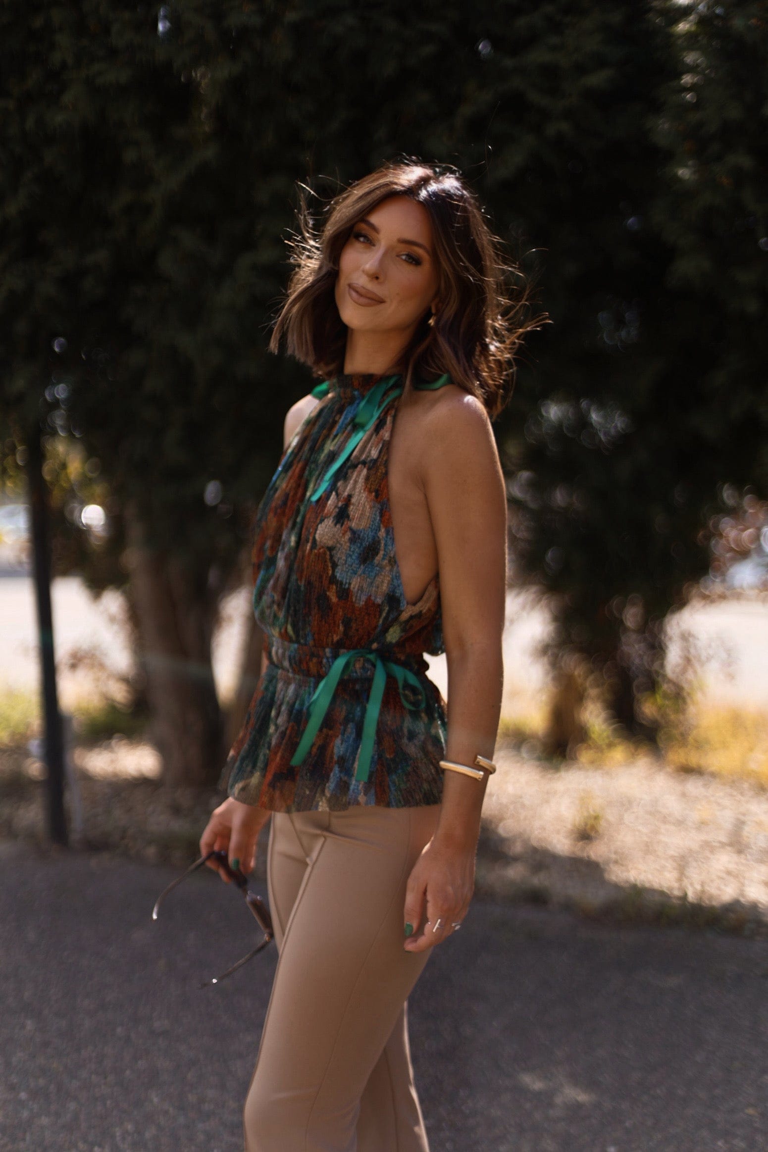 Metallic Floral Ruffle Tank