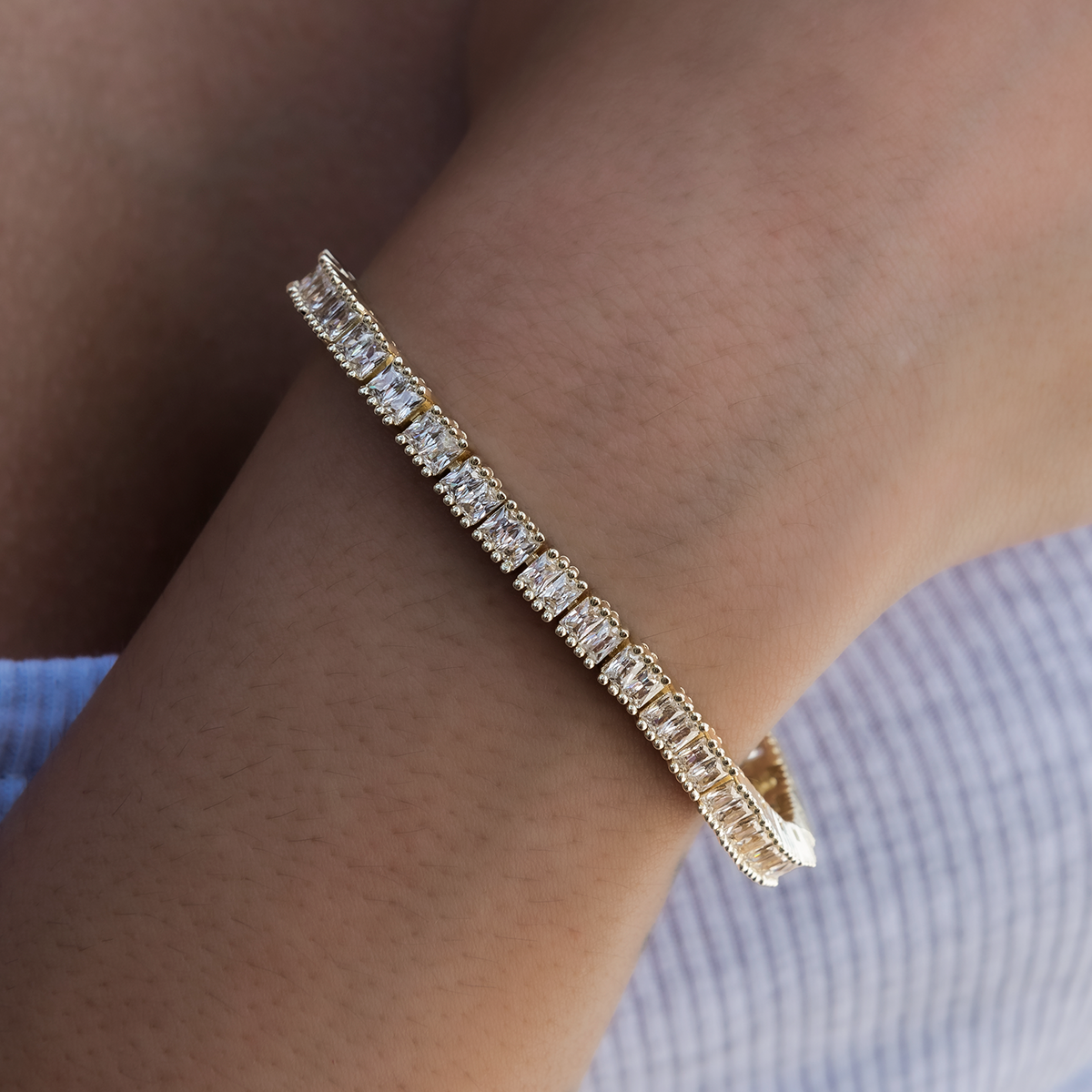 Diamond Baguette Tennis Bracelet in Yellow Gold- 3mm