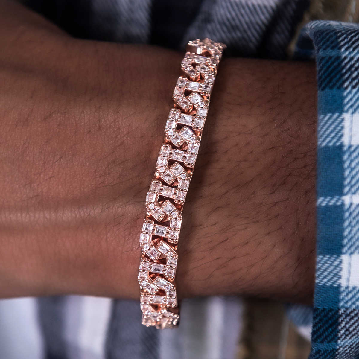 Baguette Chain Link Bracelet in Rose Gold