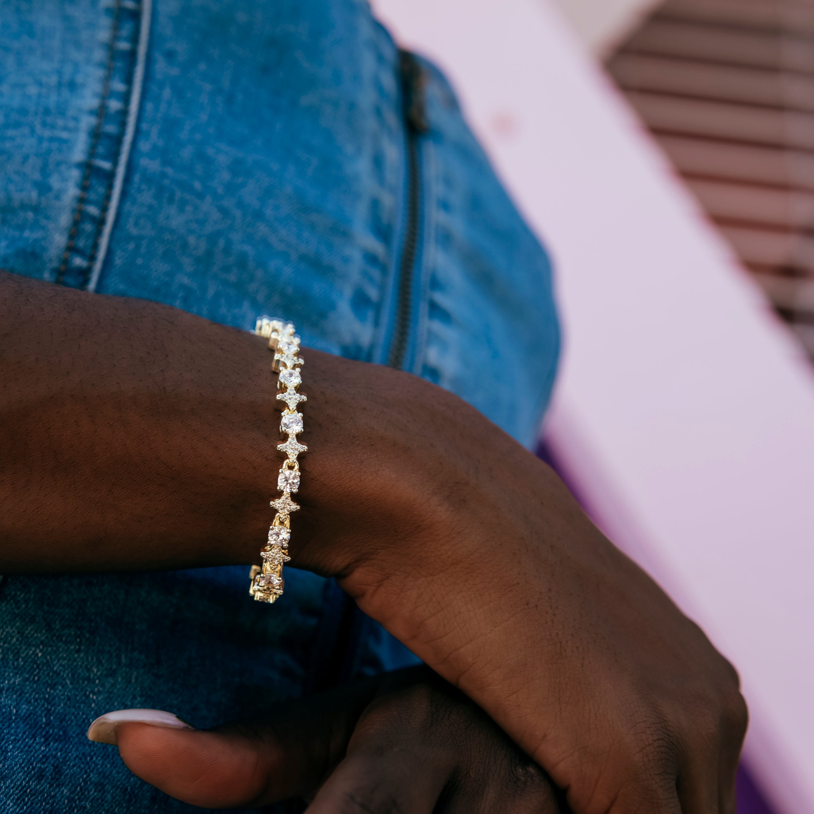 Round Stone Star Tennis Necklace + Bracelet Bundle in Yellow Gold