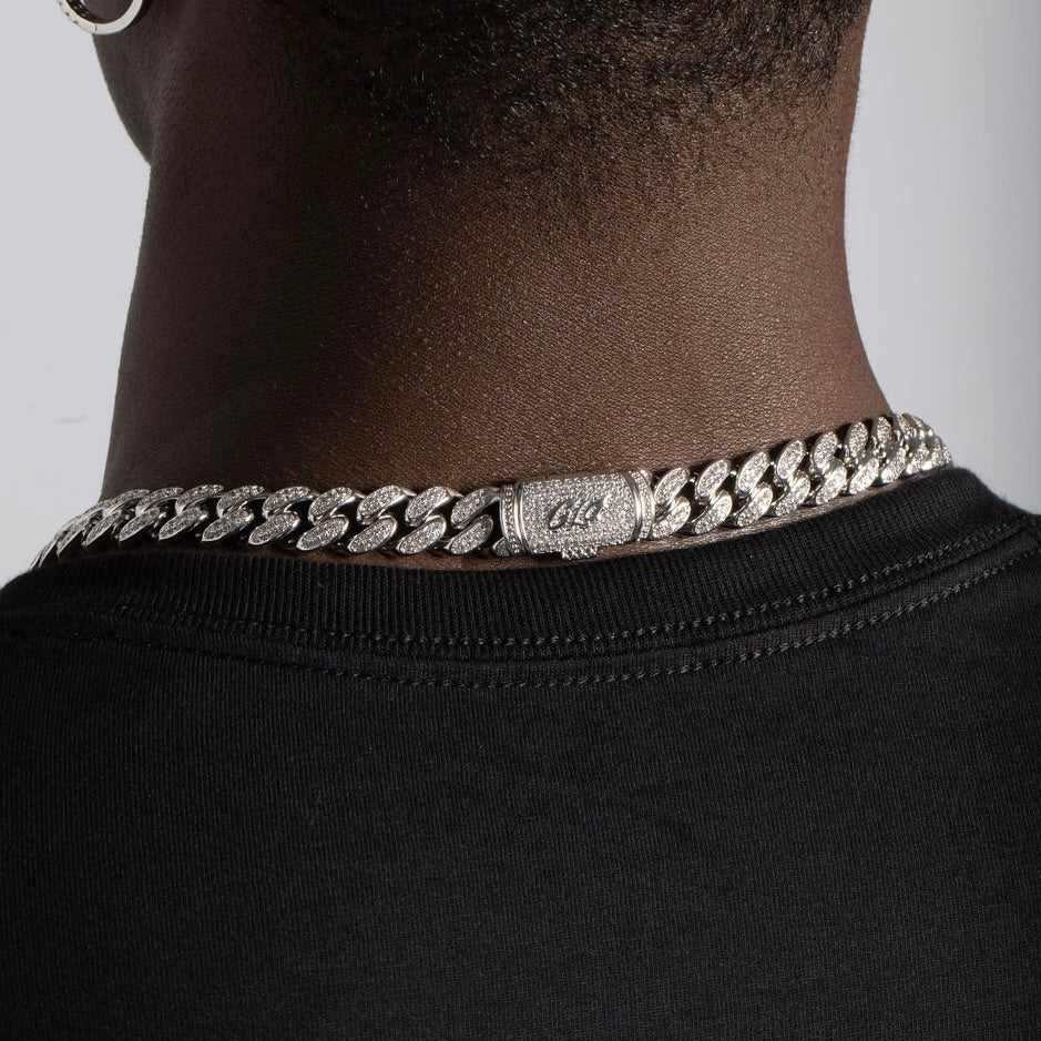 Diamond Cuban Chain + Bracelet Bundle in White Gold - 12mm