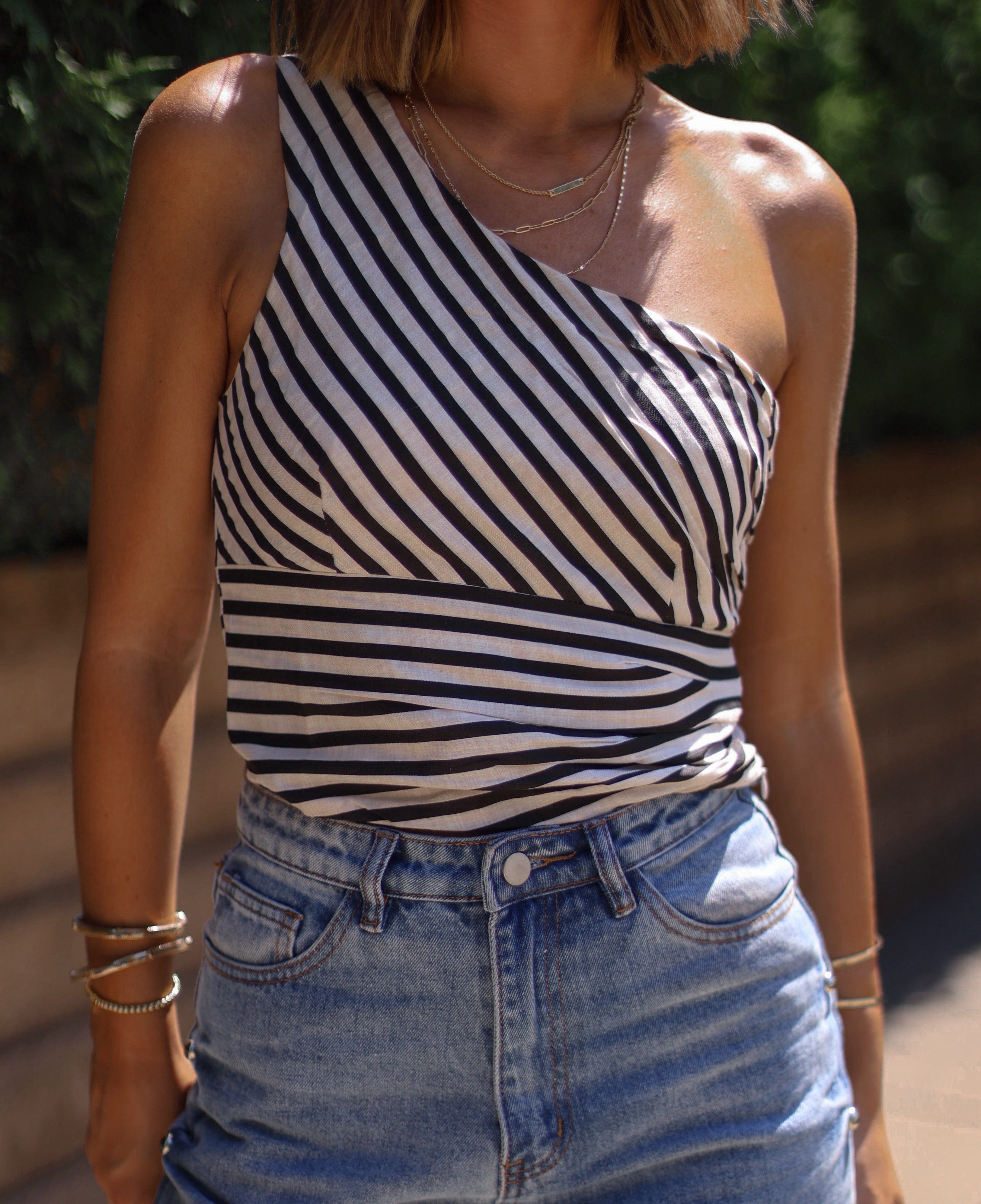 Sunset Striped One Shoulder Top