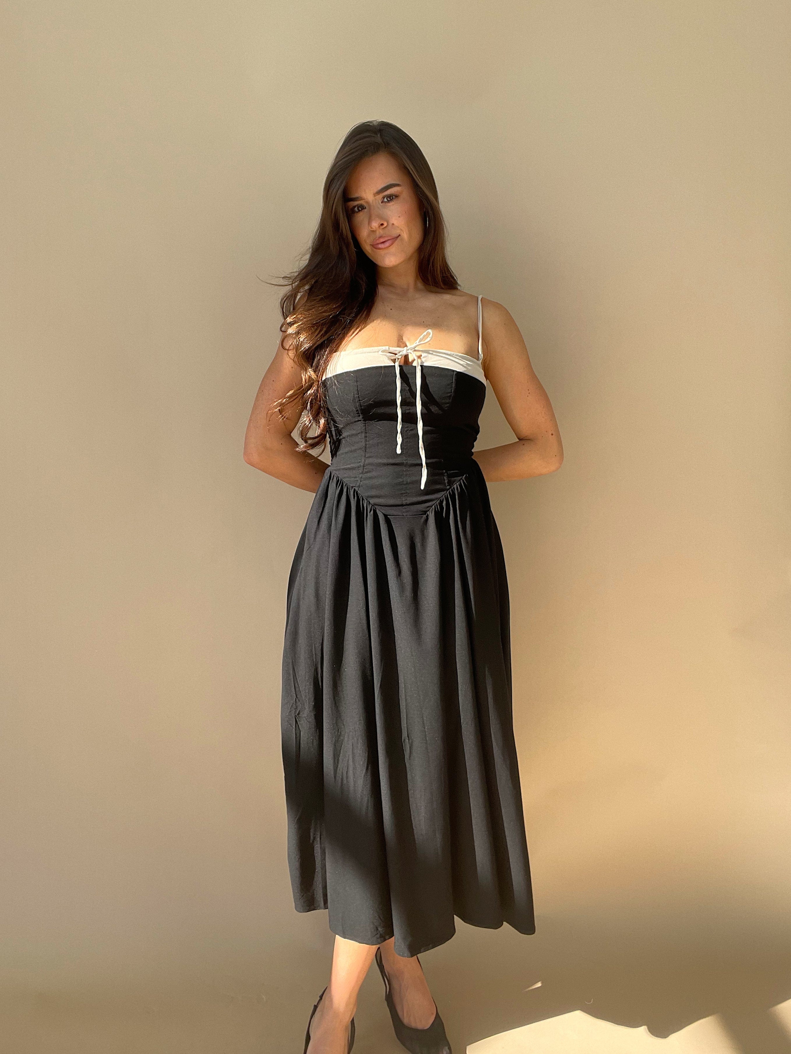 Black Corset Drop Waist Dress