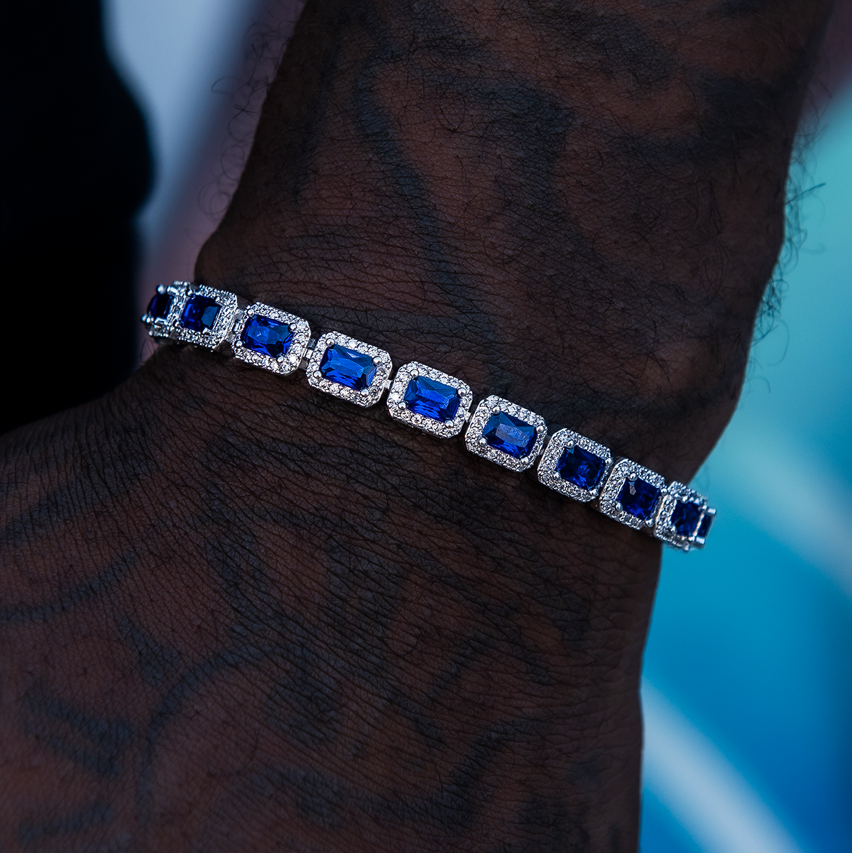 Sapphire Cushion Cut Tennis Bracelet in White Gold