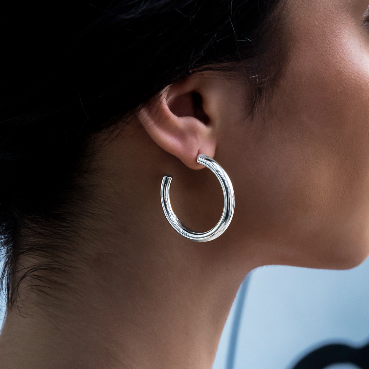 Tube Hoop Earrings in White Gold