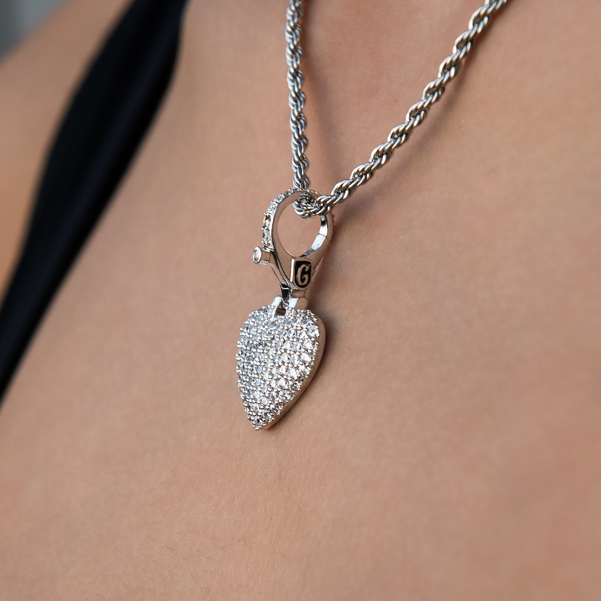 Pave Heart Clip On Pendant