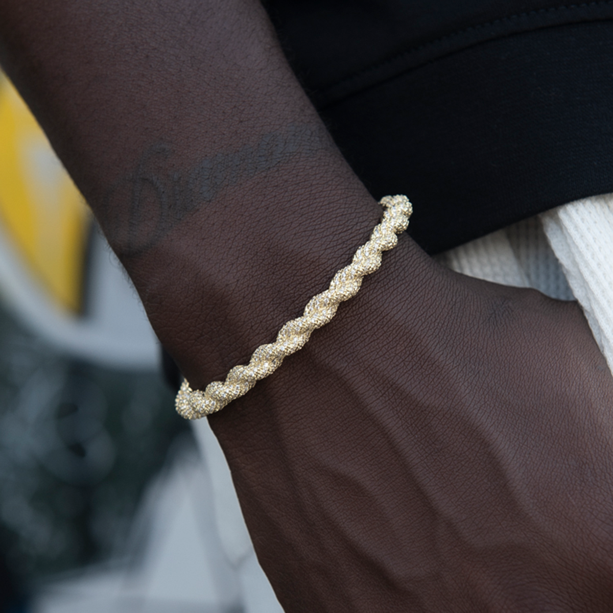 Diamond Rope Cuff Bracelet in Yellow Gold- 6mm