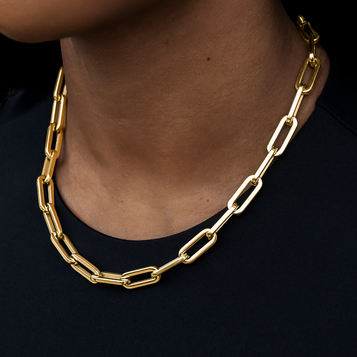 Paper Clip Necklace in Yellow Gold- 8mm