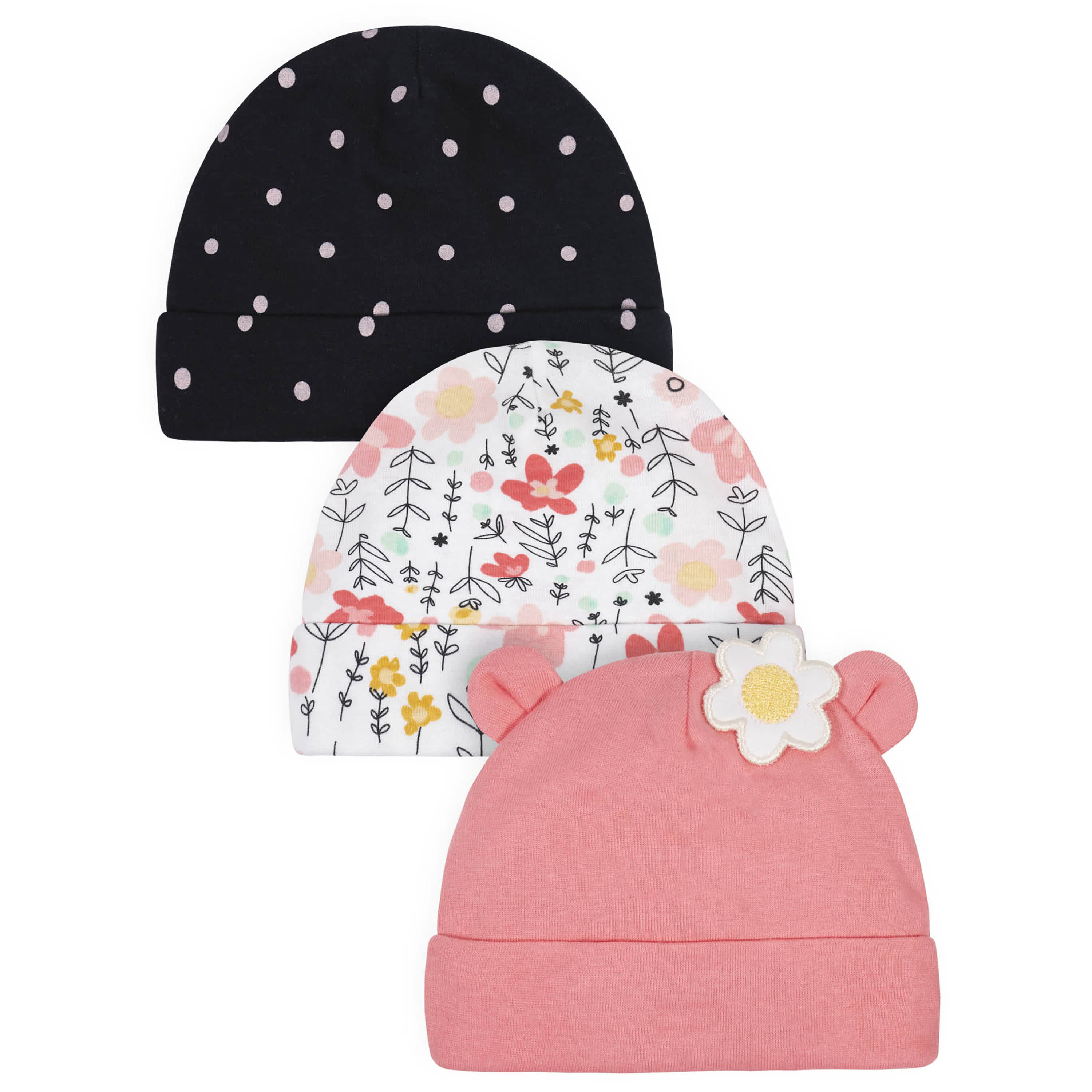 3-Pack Baby Girls Garden Floral Caps