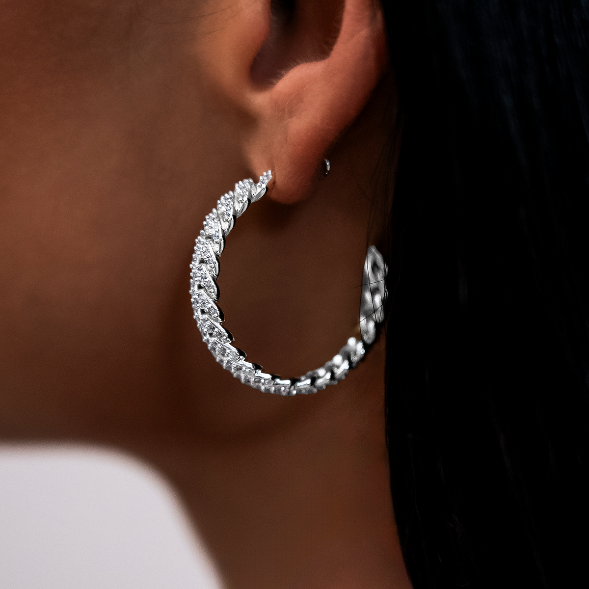 Diamond Prong Hoop Earrings in White Gold