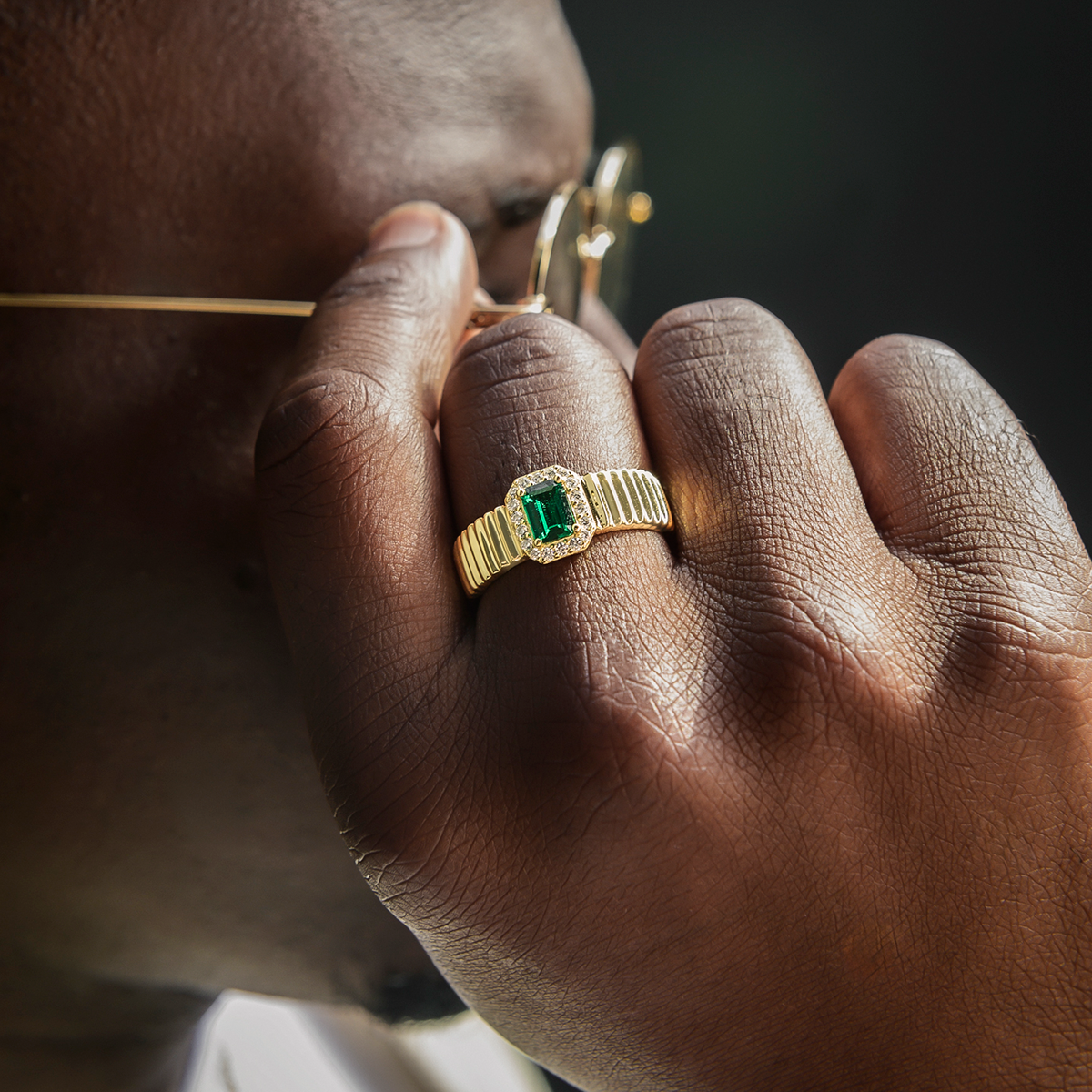 Emerald Textured Ring in Yellow Gold Vermeil