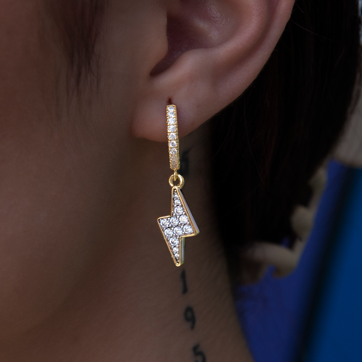 Iced Bolt Hoop Earrings in Yellow Gold