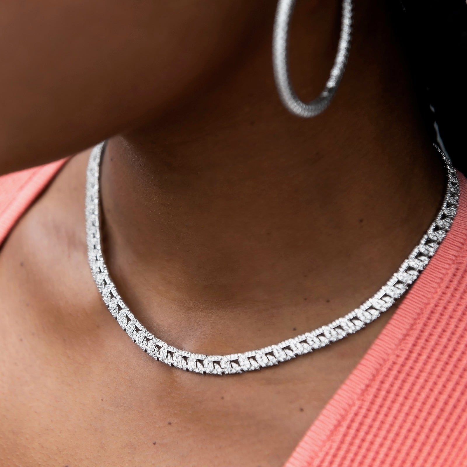 Micro Iced G-Link Necklace in White Gold