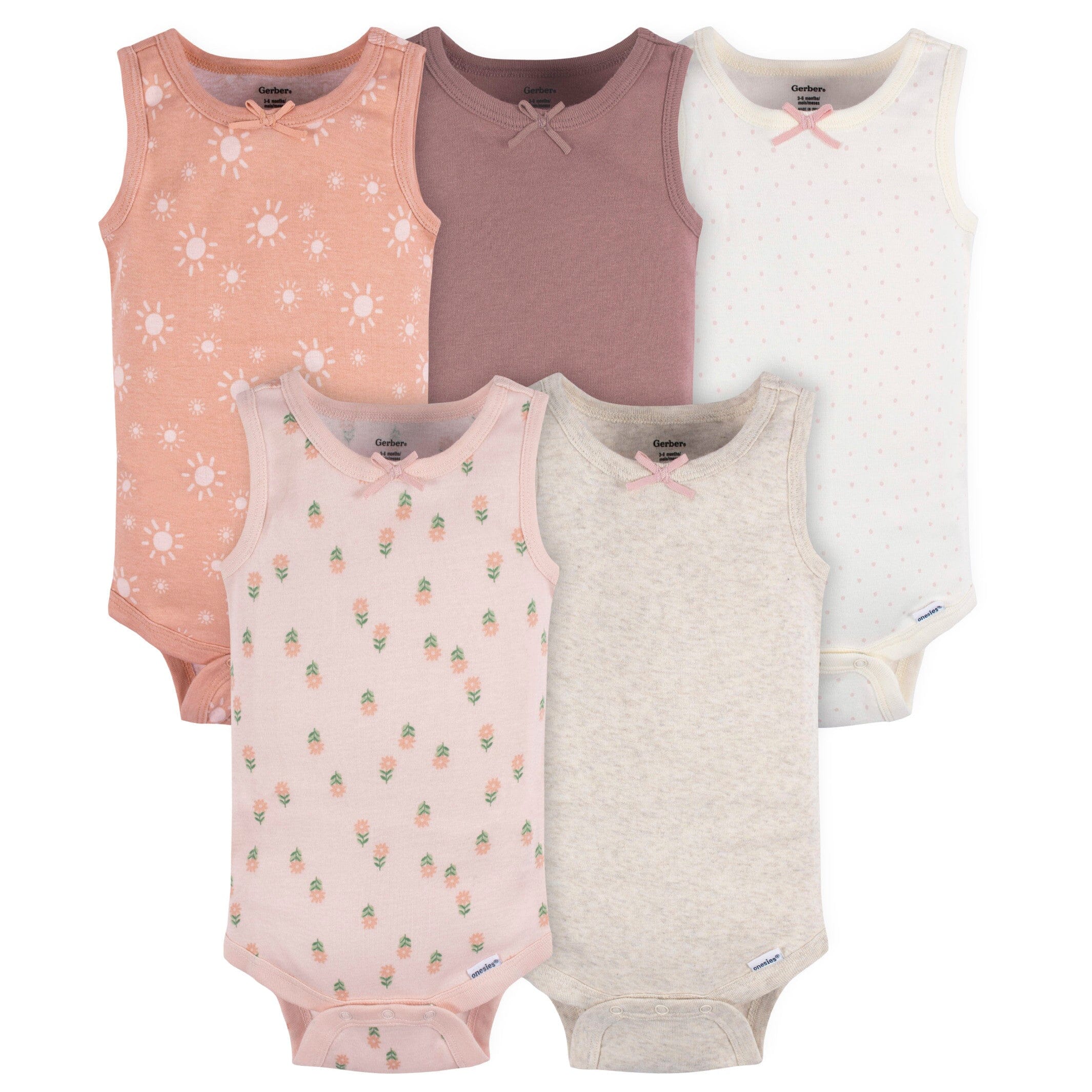 5-Pack Baby Girls Flowers Sleeveless Onesies Bodysuits