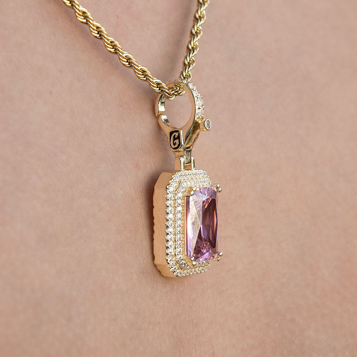 Pink Stone Clip On Pendant