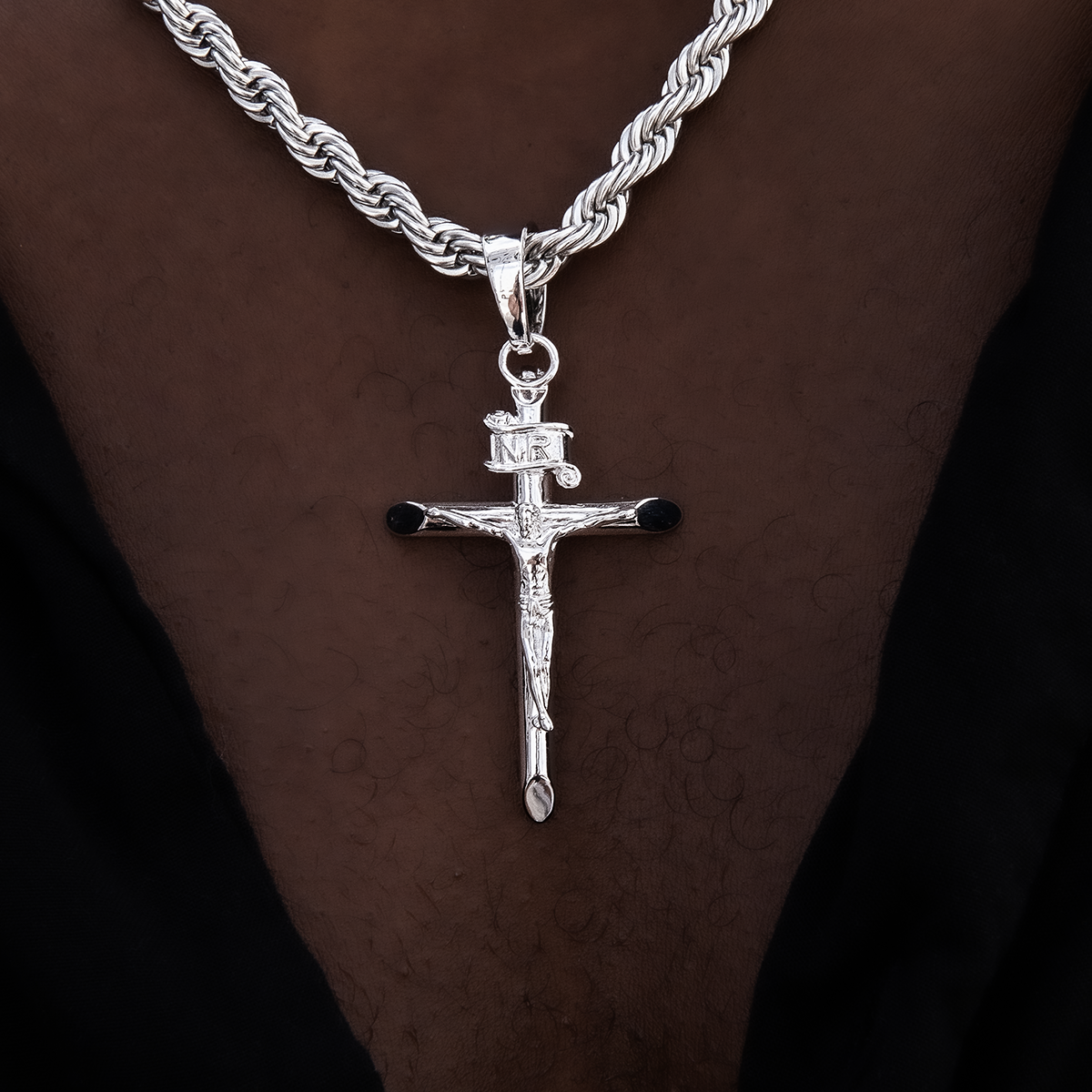 Large Crucifix Pendant in White Gold