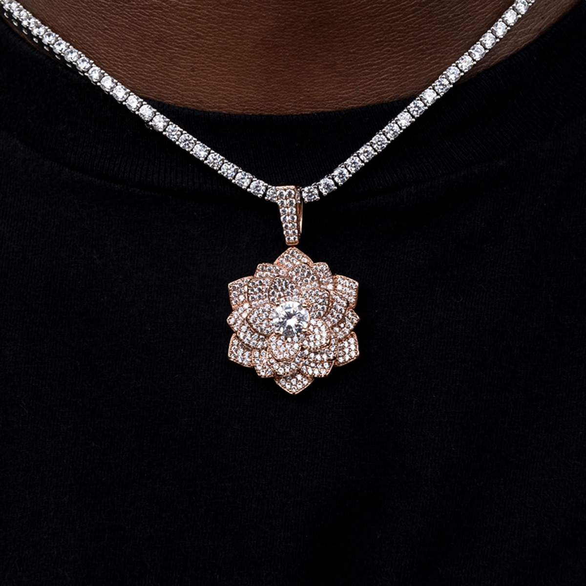 Diamond Rose Pendant in Rose Gold