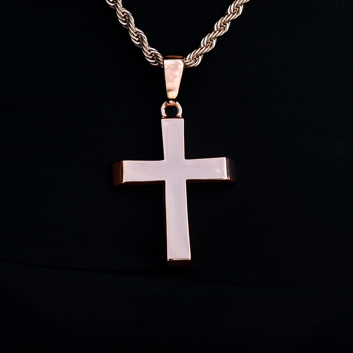 Large Simple Cross Pendant in Rose Gold