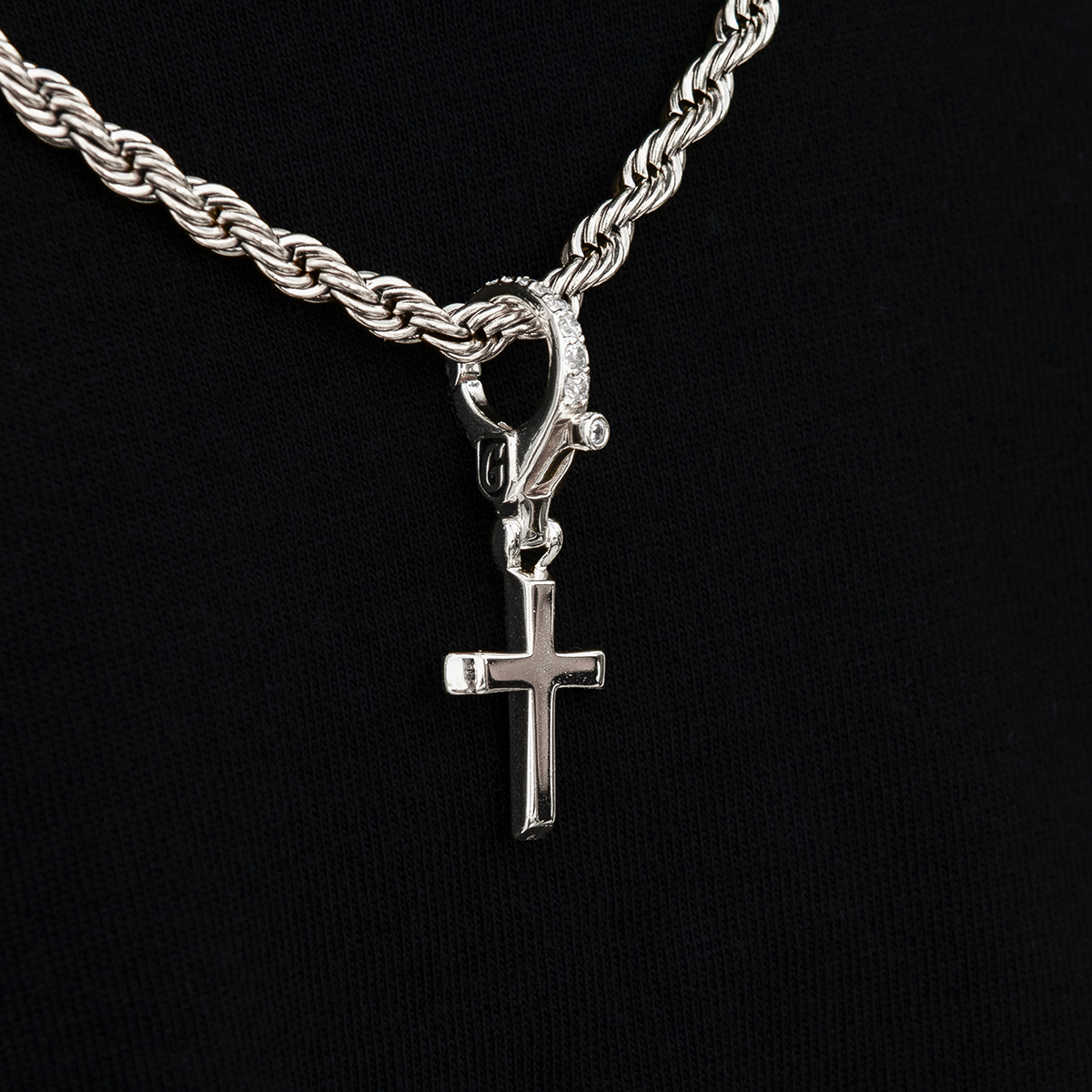 Simple Cross Clip On Pendant in White Gold