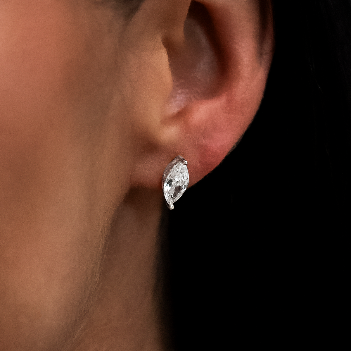 5mm Marquise Cut Diamond Stud Earrings in White Gold