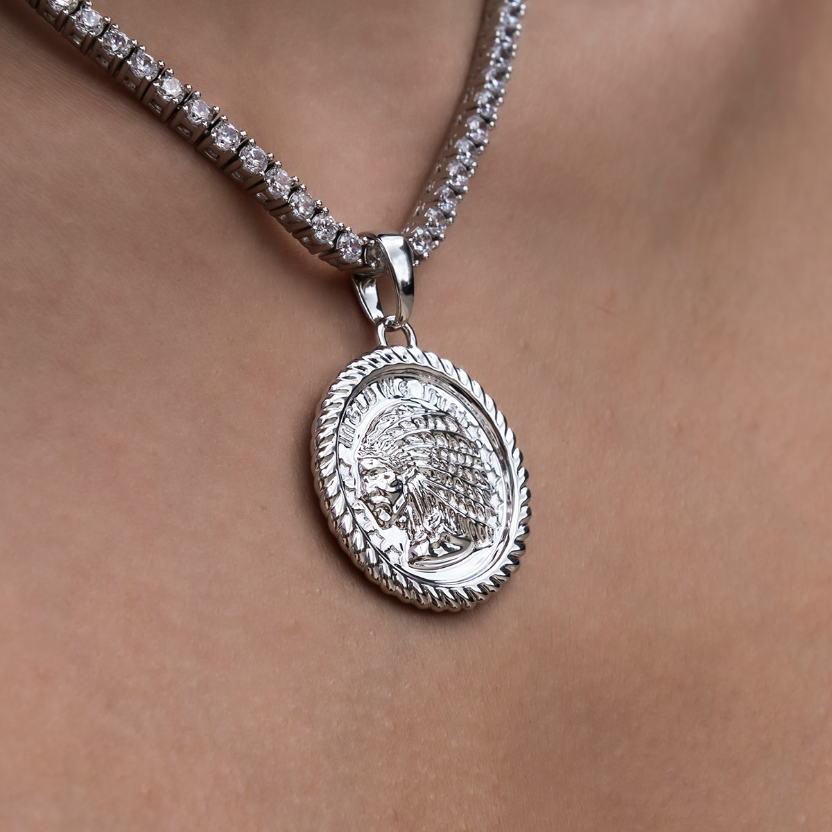 GLD Chief Coin Pendant in White Gold