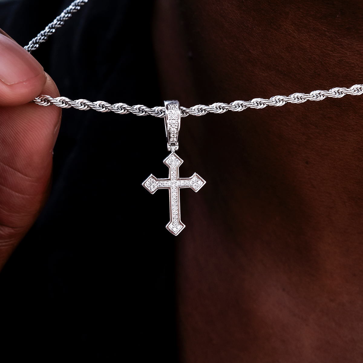 Micro Iced Celtic Cross in White Gold