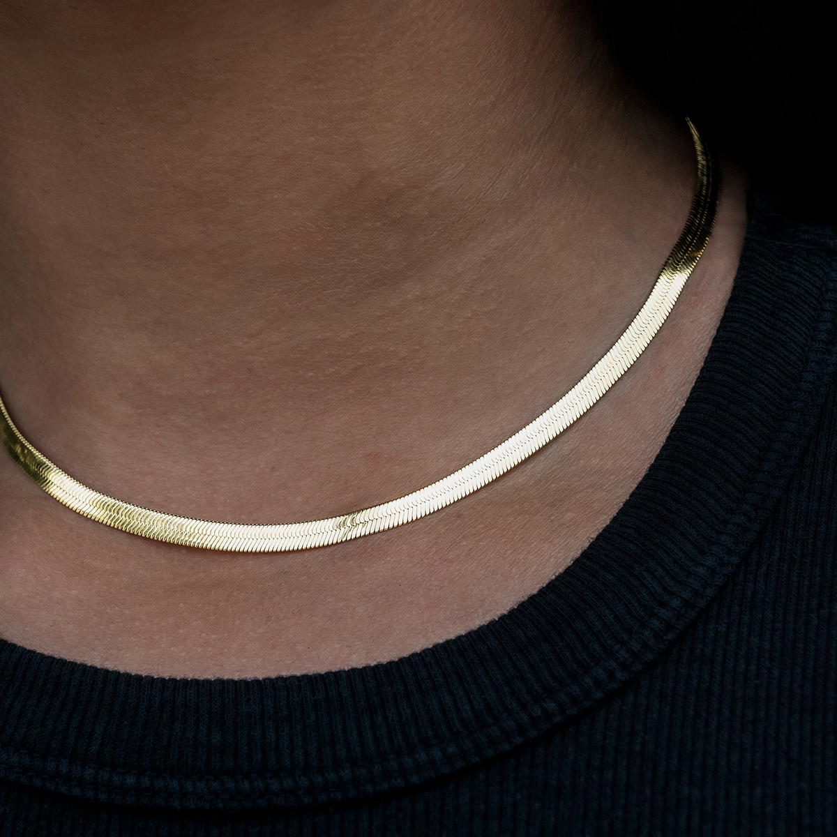 Herringbone Necklace in Yellow Gold- 4mm