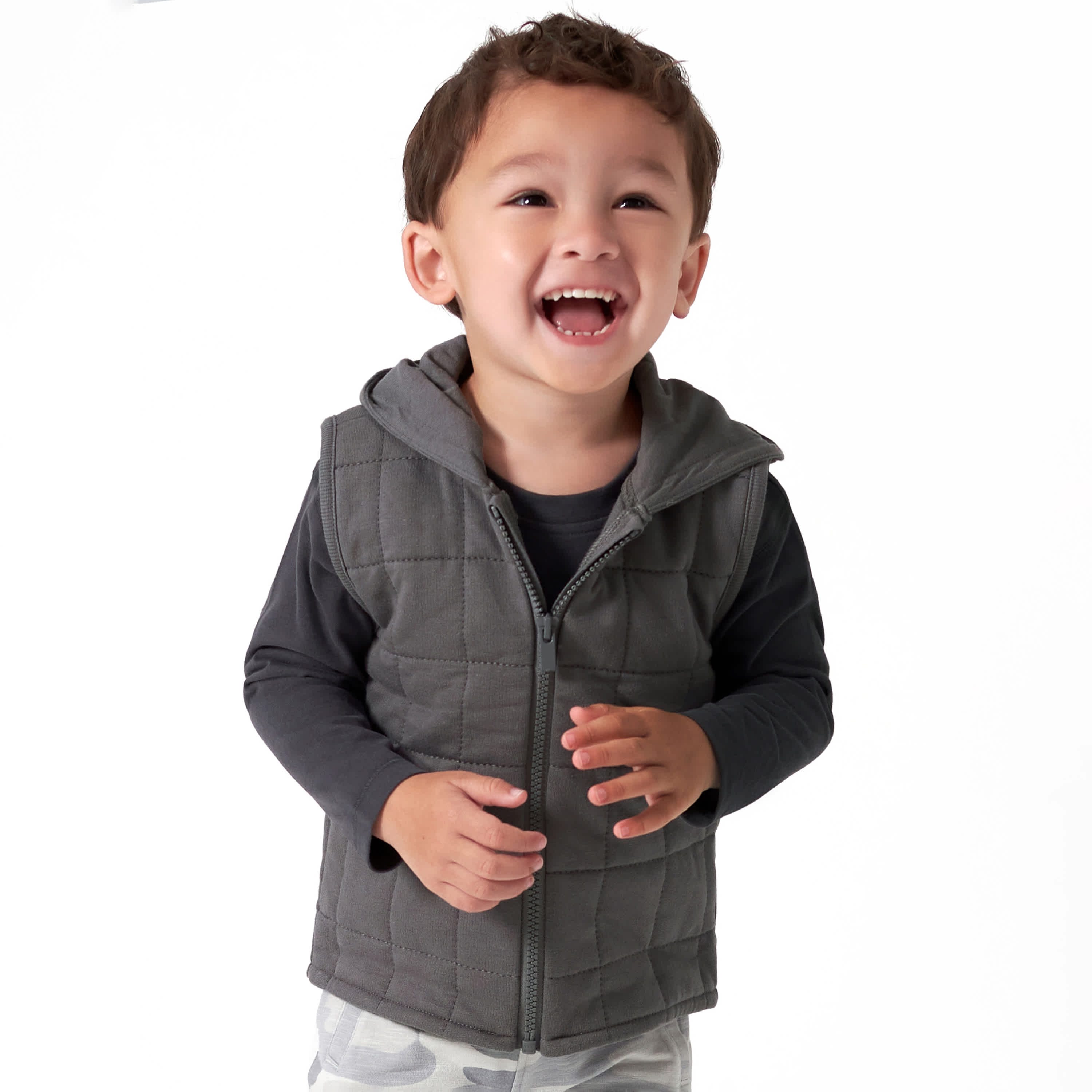 Infant & Toddler Boys Gray Quilted Hooded Vest